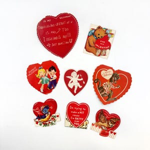 Vintage Valentines | Lote de 8 cartões de meados do século | Assinados planos e dobrados