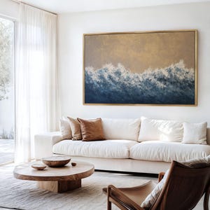 Ocean Wave Framed Canvas | Minimalist Coastal Wall Art | Aesthetic Living Room Bedroom Print | Minimalist Home Apartment Decor | #136