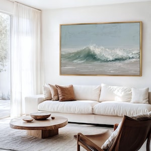 Ocean Waves Framed Canvas | Large Horizontal Coastal Wall Art | Modern Living Room Artwork | Above Bed Bedroom Decor | #134