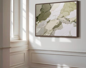 Olive Green Abstract Canvas Print, Modern Minimalist Style
