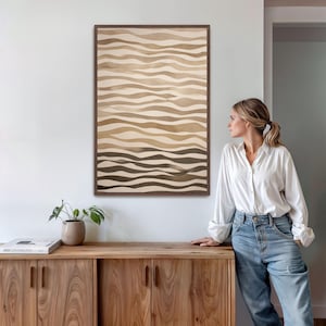 Neutral Waves Wall Art: Beige Abstract Canvas Print Framed