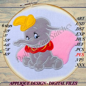 Elephant APPLIQUE, Dumbo Embroidery Design, 6 sizes, Instant Download