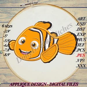 Clown Fish APPLIQUE, Nemo Embroidery Design, 6 sizes, Instant Download