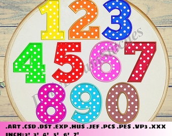 Birthday Numbers APPLIQUE, Numbers Embroidery Design, 6 sizes, Instant Download