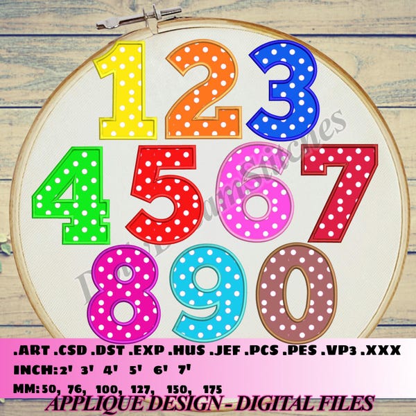 Birthday Numbers APPLIQUE, Numbers Embroidery Design, 6 sizes, Instant Download