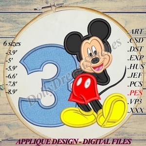 Mr. Mouse Number 3 Third Birthday APPLIQUE, 6 sizes, Instant Download