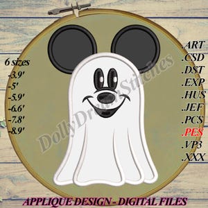 Halloween Mouse APPLIQUE, Mickey Ghost Embroidery Design, 6 sizes, Instant Download