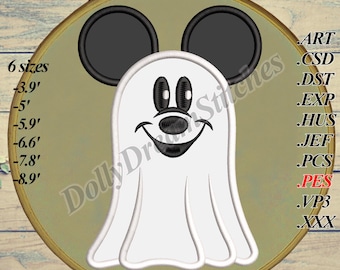 Halloween Mouse APPLIQUE, Mickey Ghost Embroidery Design, 6 sizes, Instant Download