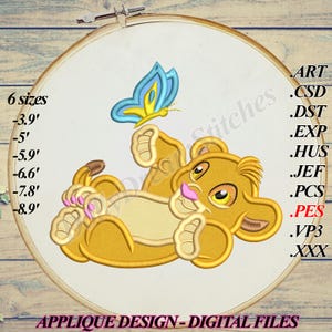 Aplique de león bebé, diseño de bordado de mariposa Simba, 6 tamaños, descarga instantánea