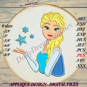 Princess APPLIQUE, Elsa Embroidery Design, 6 sizes, Instant Download