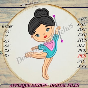 Gymnast APPLIQUE, Gymnast Girl Embroidery Design, 6 sizes, Instant Download