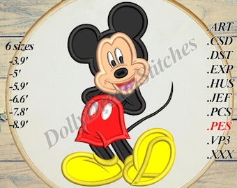 Muisapplicatie, Mickey Mouse borduurpatroon, 6 maten, direct te downloaden