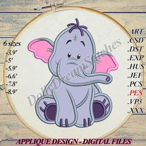 Elefant APPLIQUE, Lumpy Stickdatei, 6 Größen, Instant Download