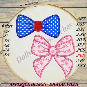 Bowtie APPLIQUE, Bow APPLIQUE, Bow and Bowtie Set Embroidery Design, 6 sizes, Instant Download