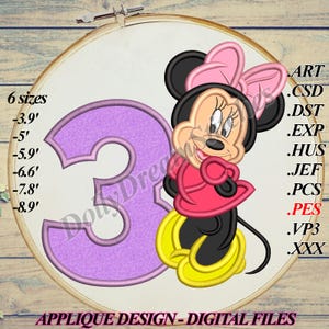Mrs. Mouse Number 3 Third Birthday APPLIQUE, 6 sizes, Instant Download