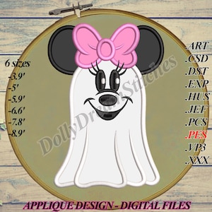 Halloween Mouse APPLIQUE, Mickey Ghost Embroidery Design, 6 sizes, Instant Download