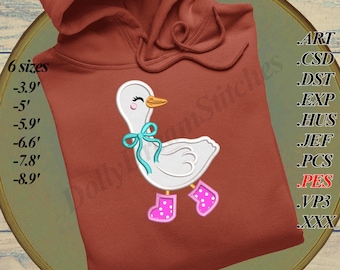 Goose APPLIQUE, Goose with Bow Embroidery Design, 6 sizes, Instant Download