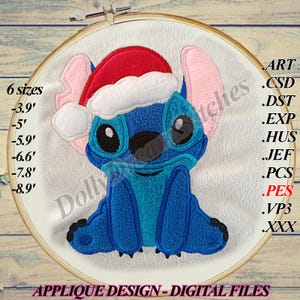Stitch Christmas APPLIQUE, Stitch Embroidery Design, 6 sizes, Instant Download