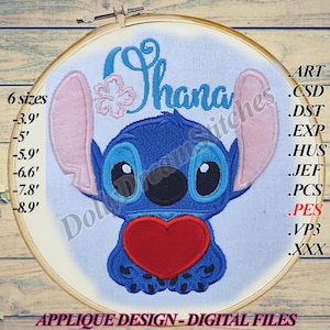 Alien APPLIQUE, Stitch Ohana Embroidery Design, 6 sizes, Instant Download