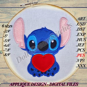Alien APPLIQUE, Stitch Heart Embroidery Design, 6 sizes, Instant Download