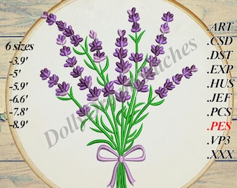 Lavender Bouquet Embroidery, Flower Embroidery Design, 6 sizes, Instant Download