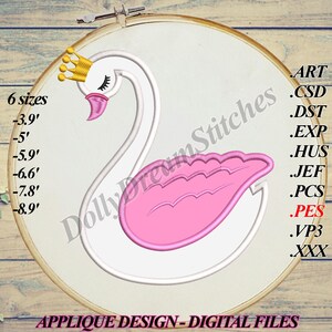 Swan APPLIQUE, Swan Embroidery Design, 6 sizes, Instant Download