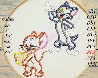 Mouse and Cat APPLIQUE, Mouse and Cat Embroidery Design, 6 sizes, Instant Download