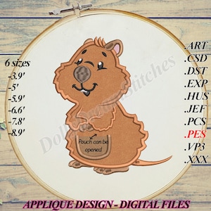 Quokka APPLIQUE, 2 Quokka Design Simple Pouch and Opening Pouch Embroidery Design, 6 sizes, Instant Download