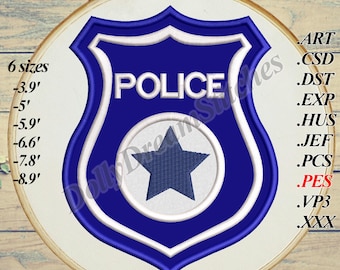 Police Badge APPLIQUE, 6 sizes, Instant Download