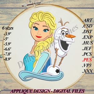 Ice Princess APPLIQUE, Elsa and Olaf Embroidery Design, 6 sizes, Instant Download