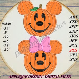 Mr. and Mrs. Mouse Pumpkin APPLIQUE SET, Mickey and Minnie Halloween Embroidery Design SET, 6 sizes, Instant Download