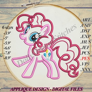 Pink Pony APPLIQUE, Pony Stickmuster, 6 Größen, Instant Download