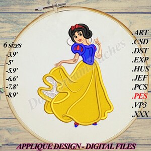 Princess APPLIQUE, Snow White Embroidery Design, 6 sizes, Instant Download