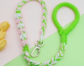 Handmade Double-Sided Floral Dog Leash – Custom Woven Pet Leash, Gift for Dogs