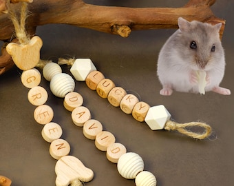 Personalized Wooden Hamster Chew Toy – Name Custom Toy, Natural Beech Wood
