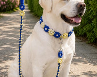 Correa para perro de algodón trenzado hecha a mano: diseño floral de macramé