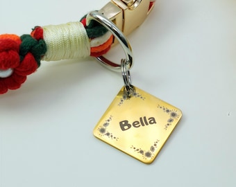 Custom Diamond Pet Tag – Personalized Mirror Finish ID Tag with Floral Design