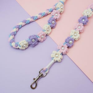 Handmade Braided Cotton Dog Leash – Floral Macrame Flowers, Pearl Accents, Soft Lead image 3