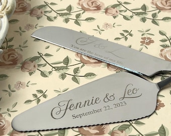 Personalized Cake Knife Set, Engraved Stainless Steel Wedding Gift