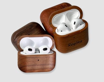 Personalized Engraved Wooden AirPods Case, Protective Cover