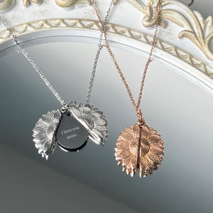 Personalized Sunflower Necklace,Custom Hidden Message Necklace,Engraved Secret Message Necklace, Gold Silver Rose Gold Necklace,For Wife/Her