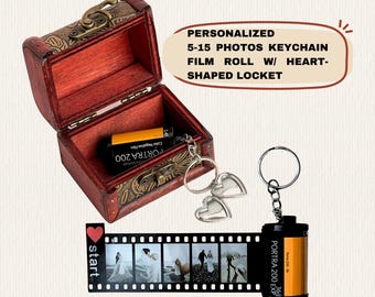 5-15 Personalized Photos Film Roll Keychain w/Love Locket, Camera Film Roll Gift For Her/Him, Bestie, Valentine's,Birthday,Anniversary Gift