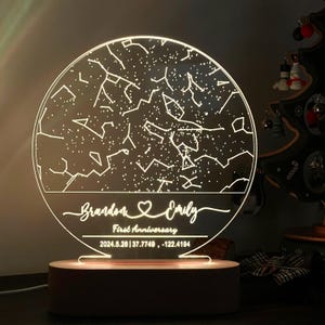 Carte des étoiles personnalisée par date, veilleuse de carte des étoiles, carte des constellations personnalisée, ciel nocturne par date, cadeau de Saint-Valentin pour lui et elle, couples