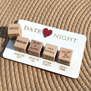 Personalized Date Night Dice - Anniversary Gift - Custom Wooden Engraved Dice - Engagement Wedding Gift Valentine's Day, Gift for Couples