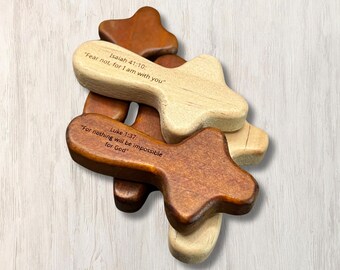 Custom Engraved Olive Wood Pocket Cross, Christian Gift