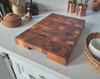 Handmade cutting board made of walnut end grains.Medium 35×25×3.5 cm/13.78" × 9.84" × 1.38".Eco-friendly gift for kitchen and c