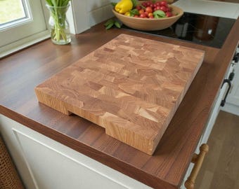 End Grain Oak Cutting Board.Handmade Solid Oak Butcher Block.Juice Groove. Durable Kitchen Board.Natural Wood Cutting Board