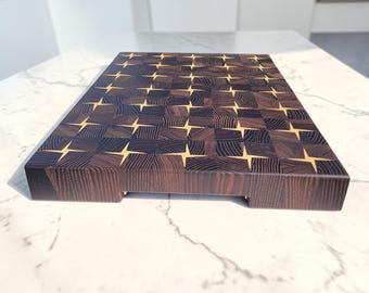End Grain Cutting Board Thermo Ash 40×30 cm (15.7×11.8 in) – Wooden Butcher Block with Maple Inlay, Premium Kitchen Gift