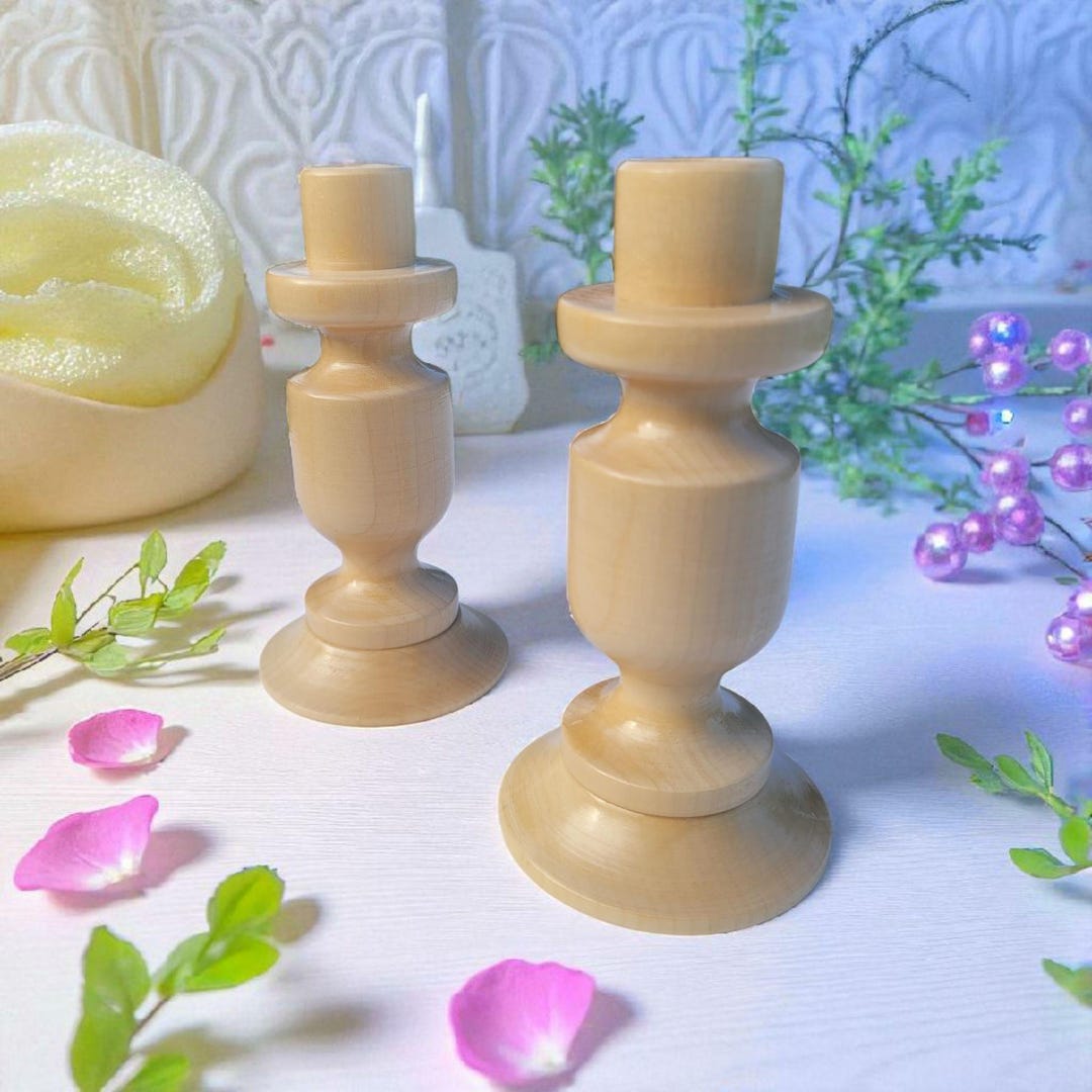 Set of 2 Handmade Wooden Candle Holders – Natural Cherry Wood With ...