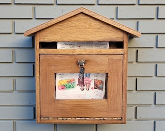Handmade Wood Mailbox with Lock & Window – Rustic Oak  Beech Post Box, Unique Housewarming or Wedding Gift